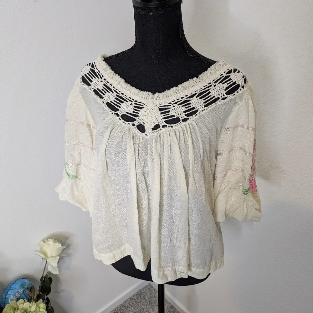 💘 New Free People Bohemia Embroidered Top - Picture 6 of 9